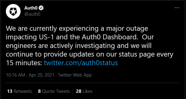 auth0 API outage